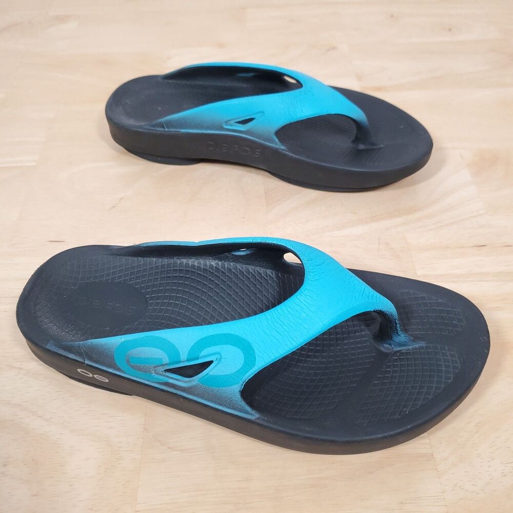 OOFOS OOriginal Sport Thong Sandals Aqua Blue Women's Sz 7 EU 38 Recovery Beachy